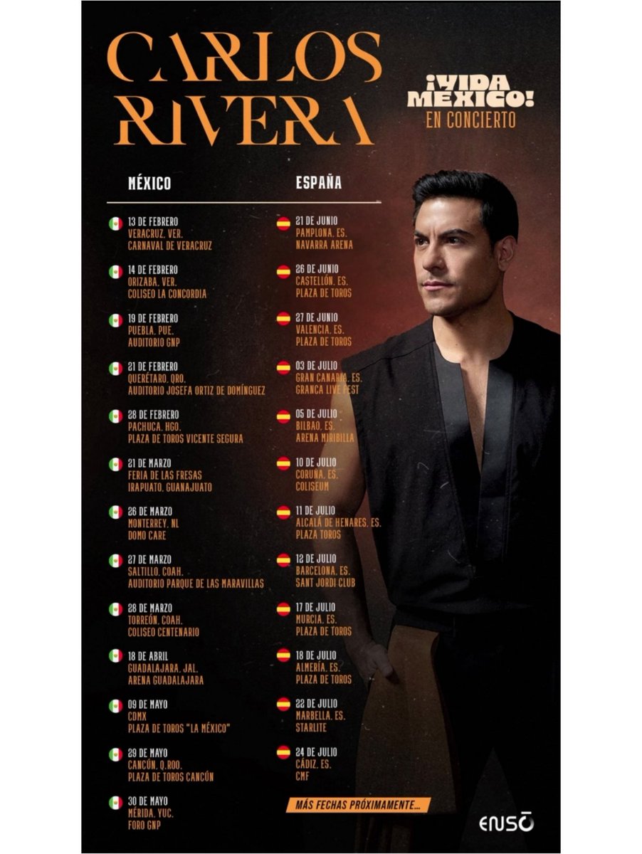 #Riveristas #VidaMéxicoTour de <a href="/_CarlosRivera/">Carlos Rivera</a> estara llegando a varias ciudades del país y de Latinoamérica!!

En que ciudad lo veras??
Boletos ya a la venta!!
<a href="/sonymusicmexico/">Sony Music México</a> <a href="/WestWoodEntt/">Westwood Entertainment</a> <a href="/mikenoriega/">Mike Noriega</a> <a href="/riveristashq/">Official Riveristas</a> <a href="/ClubSoloTu/">Carlos Rivera SóloTú</a> <a href="/ClubSoloTu_Gdl/">Club Sólo Tú Sede Jalisco</a> #CarlosRivera #ClubOficialSoloTu
