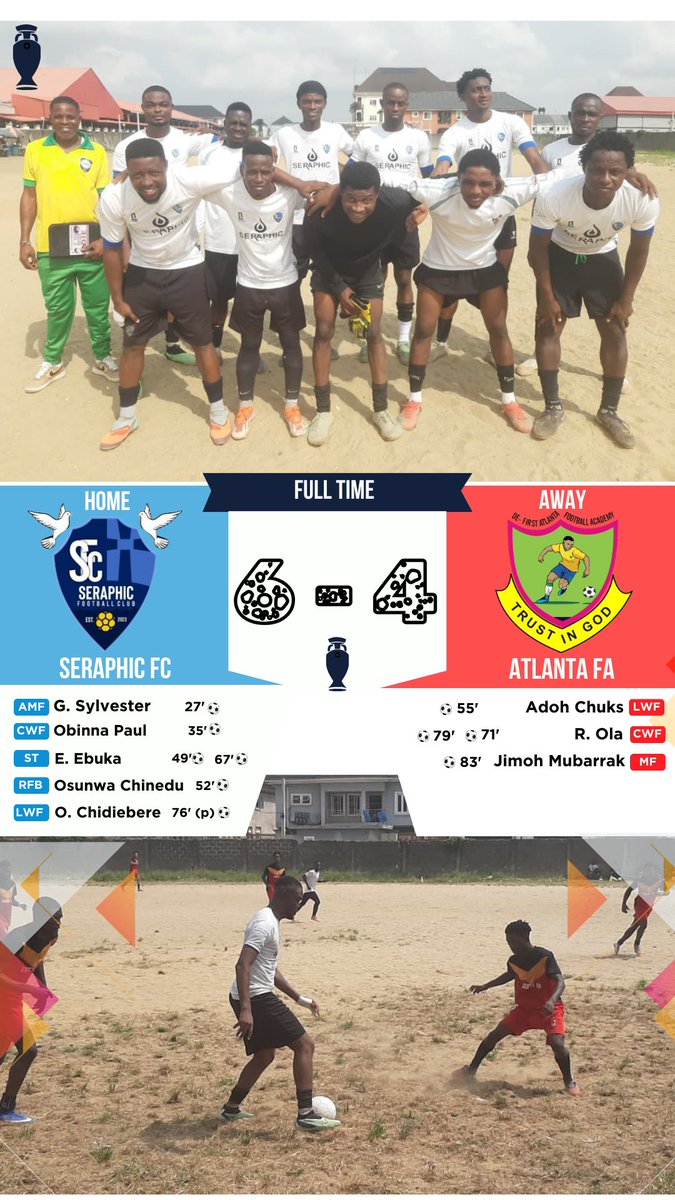 ClubSeraph10395's tweet photo. ⚽️FT: Seraphic FC 6⃣➖4⃣ Atlanta FA. https://t.co/Km5AIaRQ69