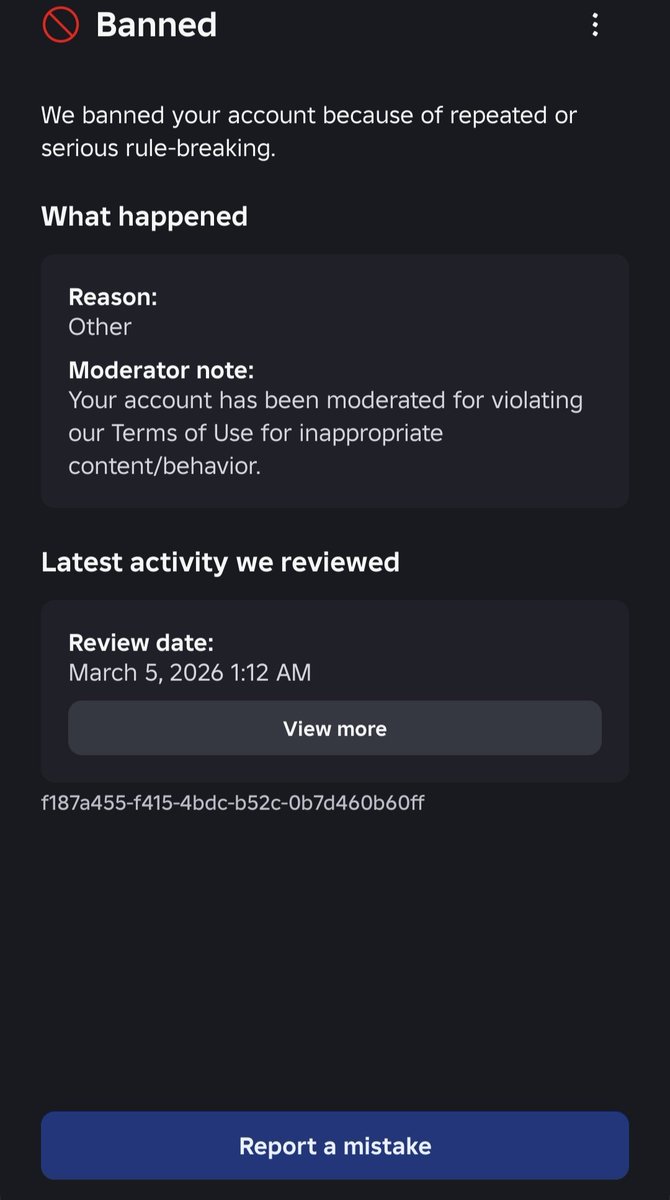 rithy202020's tweet photo. @Roblox @Roblox can you review my ban this is from the massive ban wave in march 5th ive already made an appeal but no response was given 
user:rithy2020 https://t.co/dNlIemOpp4