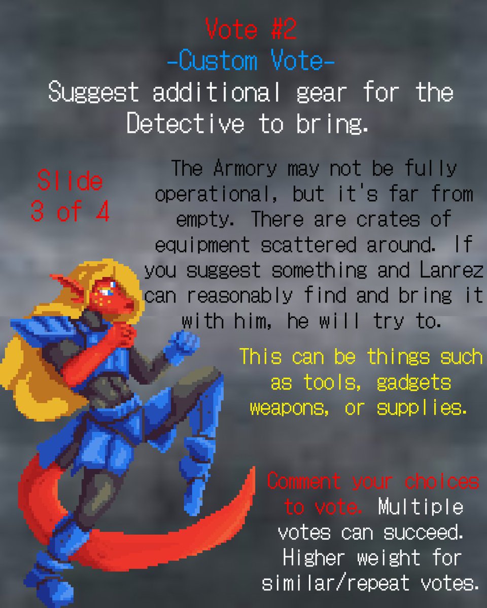 LawfulMike's tweet photo. https://t.co/ZJIfBCCmWP
Follow up for the sake of clarity. I think the voting part of the last video was a little unclear.
#art #pixelart #interactive #interactivestory #cyoa #chooseyourownadventure https://t.co/36ci71Gv2g