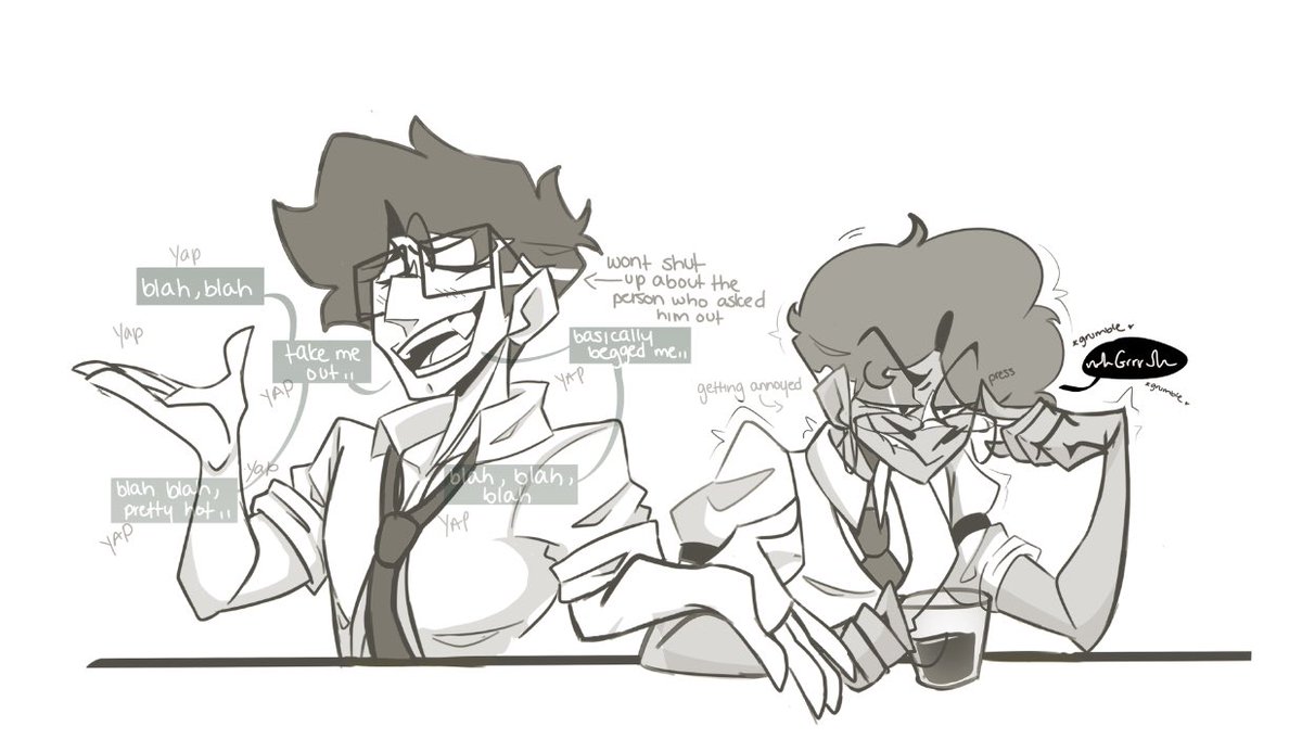 chronic_mellow's tweet photo. Someone hit on Vincent at work and of course he just HAD to brag to Al about it trying to make Al jealous and Al makes him regret his decision 

#RadioStatic #hazbinhotel #murdermedia #alastor #vox https://t.co/i0hbqkY7Vl