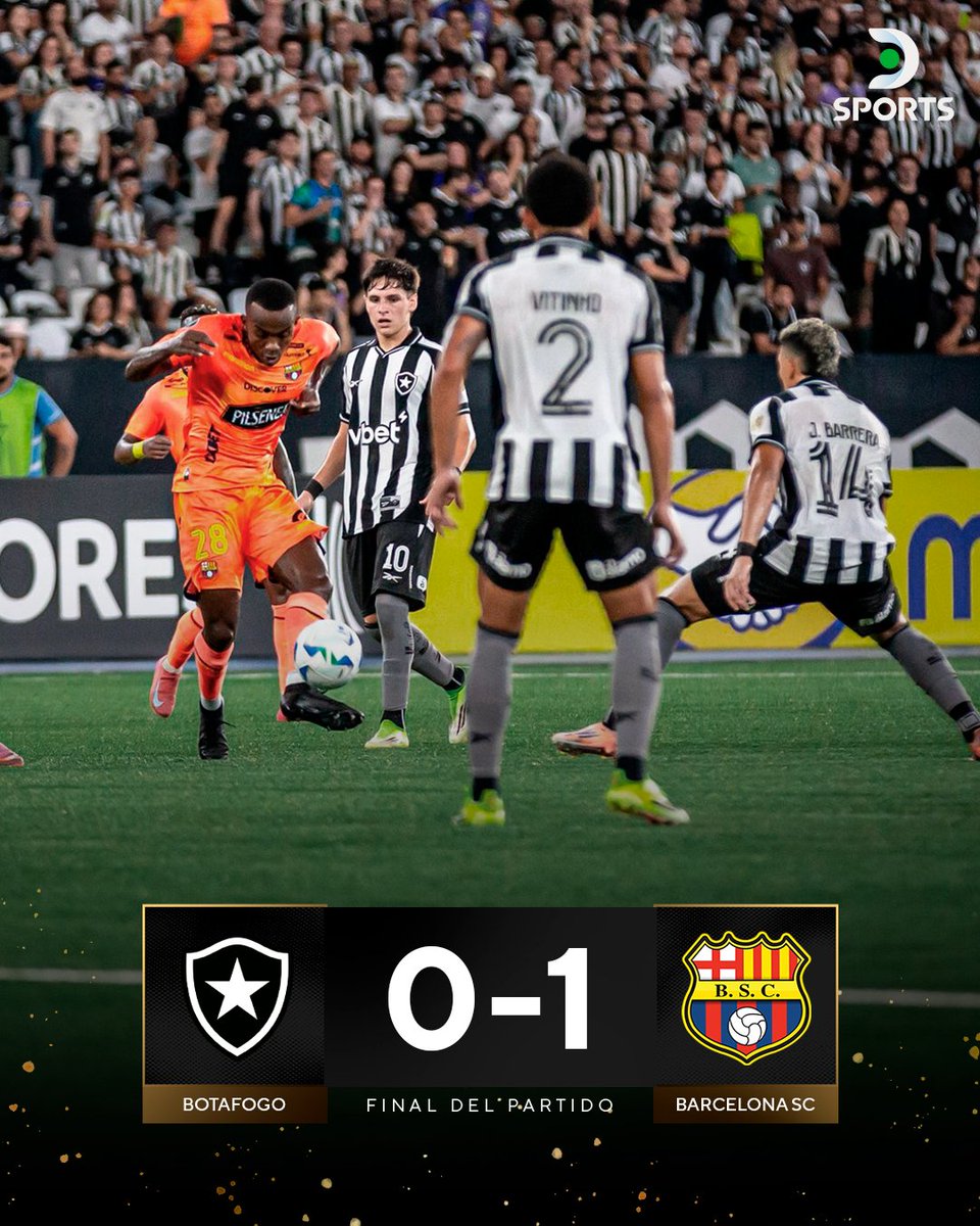 DSports's tweet photo. ¡BARCELONA SC DIO UN GOLPE HISTÓRICO Y ELIMINÓ A BOTAFOGO EN BRASIL! 🇪🇨🔥

El equipo de César Farías derrotó 1-0 al Fogao, cerró 2-1 el global y jugará la fase de grupos de la CONMEBOL #Libertadores.

⚽️ Milton Céliz, el gol del triunfo.

📷 BSC / Botafogo https://t.co/RVnXoNS0sy