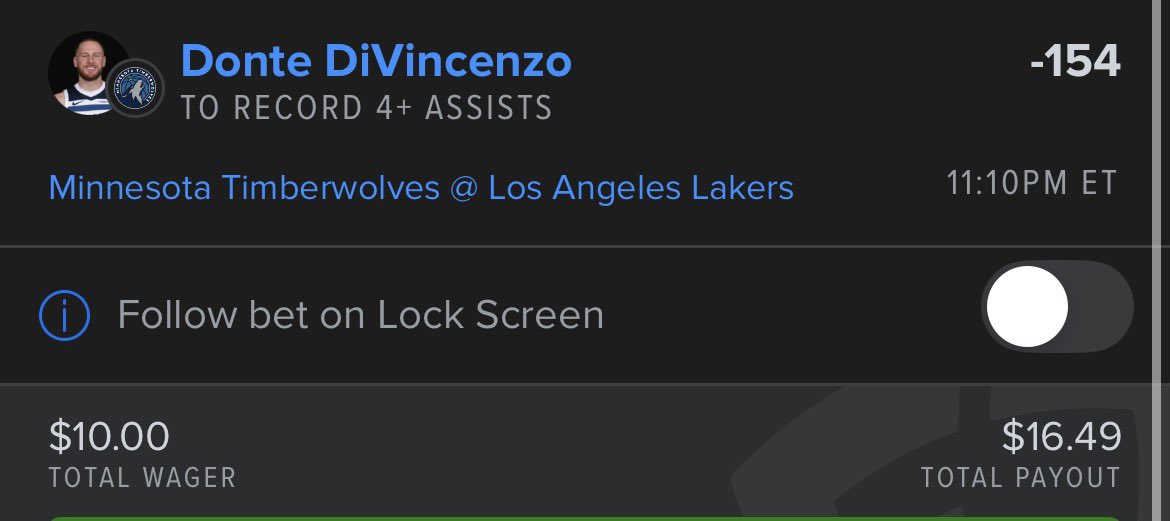 PickTwit123's tweet photo. The ladder starts tonight with Donte Divincenzo with 4 assists…hit in 4 of his last 5 games and 8 of his last 10 games #Gambling𝕏 https://t.co/xPT6i514At