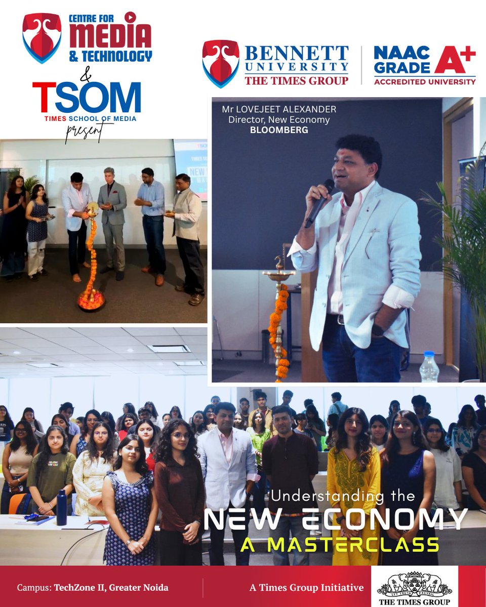 TSOMBENNETT's tweet photo. A deep dive into the world of Business Journalism!  Huge thanks to Mr Lovejeet Alexander (Director—New Economy, Bloomberg) for sharing some incredible market insights &amp; business storytelling master-tips with our students  #Bloomberg #bennettuniversity #FutureLeaders #Masterclass https://t.co/viFJkyH70f