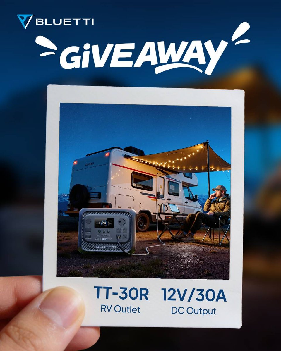 bluetti_inc's tweet photo. RV Life, Powered by Elite 300  The road is calling — and power should come with you. With a built-in TT-30 port, the Elite 300 connects directly to your RV, making it easy to keep your essentials running wherever you park. 

Giveaway time ：Where is your next RV trip? 
To enter:   
1.Answer the question   
2.Follow @bluetti_inc
3.Repost ♻️@ two of your friends and like.
Follow the 3 steps to win prizes you love:  
1. Elite 10 ×1 
2. Target $20 Gift Card 
3. BLUETTI 2,000 Bucks ×2  

Winners announced March 31
