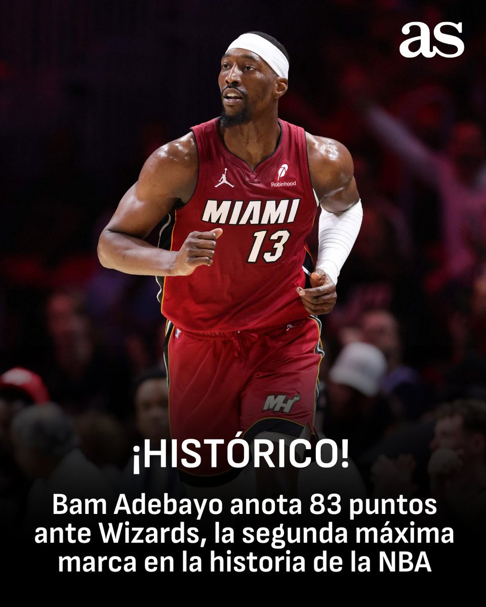 US_diarioas's tweet image. Adebayo superó los 81 puntos conseguidos por Kobe Byrant en el Lakers-Raptors de 2006 y únicamente queda detrás de los históricos 100 puntos de Wilt Chamberlain en un Warriors vs. Knicks de 1962 🔥🏀

#BamAdebayo | #NBA | #MiamiHeat | #KobeBryant | #WiltChamberlain