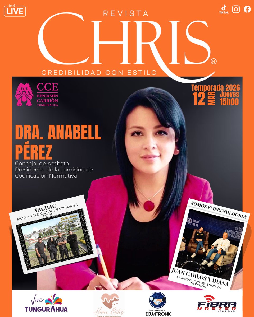 #Temporada2026 #RevistaChris 🗣️🗣️🗣️
Este jueves 12 de marzo a partir de las 15:00 horas 🗞️📻📶📡
<a href="/chrisrevista/">RevistaChris</a> #CasadelaculturaTungurahua 
Y desde ya festejaremos un cumpleaños feliz 🎉🎂🎁🎶📢🔊