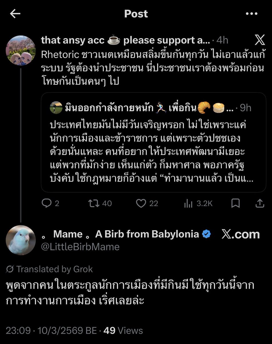 เรายังรอคำตอบจากคุณ <a href="/LittleBirbMame/">。 Mame 。A Birb from Babylonia</a> อยู่นะคะ เพราะเราสงสัยจริงๆ ว่าตัวเองมาจากตระกูลนักการเมืองไหน เหมือนคุณจะรู้จักเราดีกว่าที่เรารู้จักตัวเอง รบกวนขอข้อมูลด้วยนะคะ 

นี่มันคือการ smearing เราหรือเปล่าคะ?