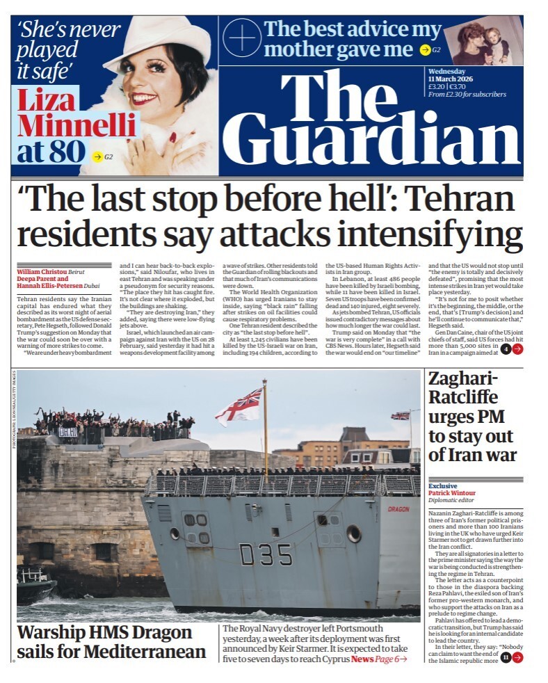 Of the major dailies, both the Telegraph and Guardian feature a picture of HMS DRAGON departing Portsmouth off to protect lives and British interests, not the union you see everyday from left and fight <a href="/Telegraph/">The Telegraph</a> <a href="/guardiannews/">Guardian news</a> <a href="/ModernNavy/">Modern Royal Navy</a> <a href="/RoyalNavy/">Royal Navy</a> #Iran