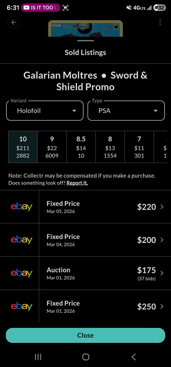 TJBartlemus's tweet photo. Biggest thing holding back @getcollectrapp right now from becoming the industry standard is how long it takes for them to update graded card sales on the app. I understand 4-6 hours but over 5 days is a bit ridiculous. #pokemon #pokemoncollection #pokemonTCG #cards #PSA #ebay https://t.co/pdnRil3d28
