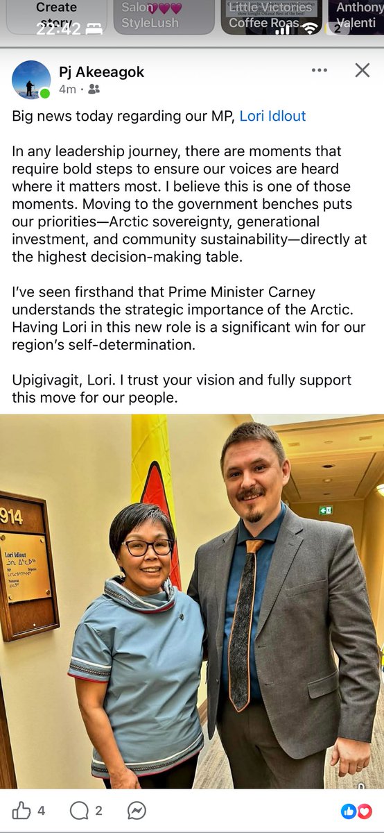 Former Nunavut premier PJ Akeeagok says he supports <a href="/LoriIdlout/">ᓘᕆ ᐃᓪᓚᐅᖅ Lori Idlout❄️</a>’s decision to cross the floor and join the Liberals #cdnpoli