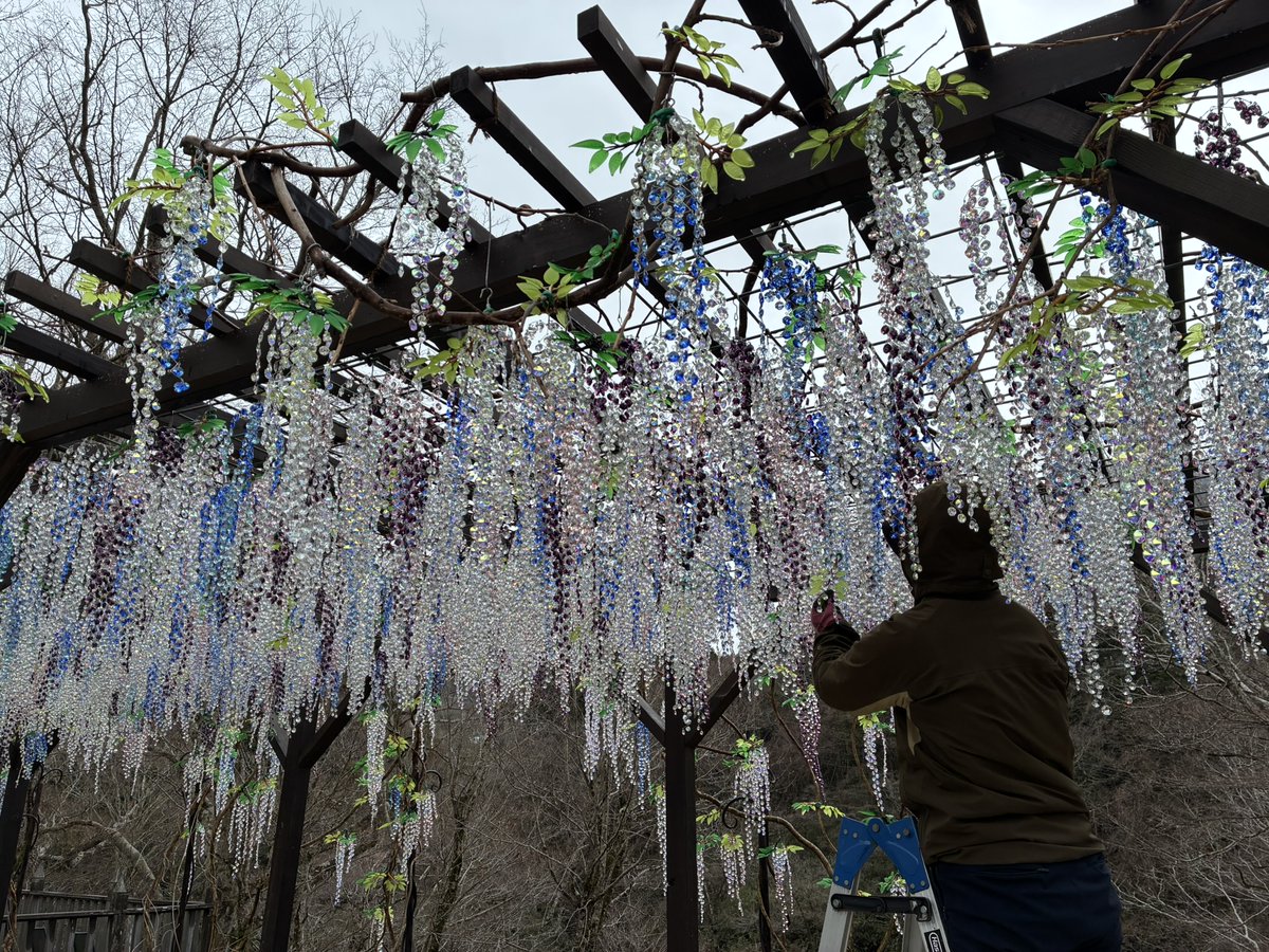「クリスタル・ガラスの藤の花」作成中です。