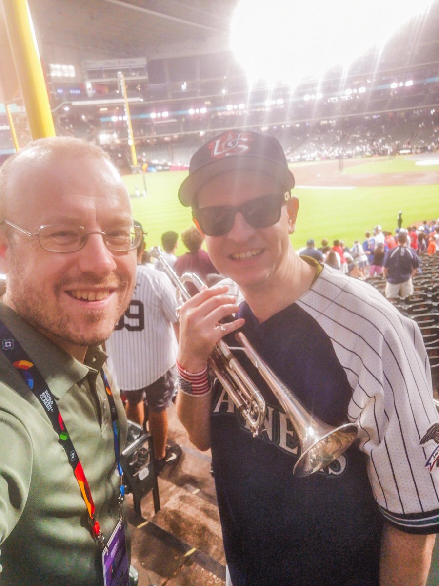 ExtraInningsUK's tweet photo. It took five days, but we finally met the @BallparkBugler, one of the highlights of #DaikinPark during the #WorldBaseballClassic. He told us he always loved the trumpets in Japanese baseball and wished U.S. baseball had them. One day he thought, 'Why not me?' Why not, indeed. https://t.co/9G95ptipAI