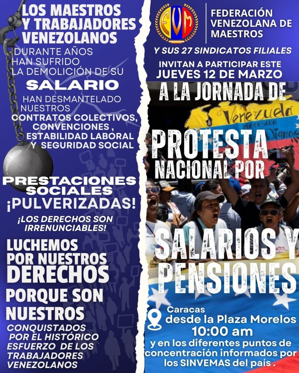 AsambleaCNCTL's tweet photo. El Magisterio reclama sus derechos. La #FVM y sus 27 sindicatos filiales #El12DeNuevoPaLaCalle                             #AumentoSalarialYa https://t.co/2astg3rBt6