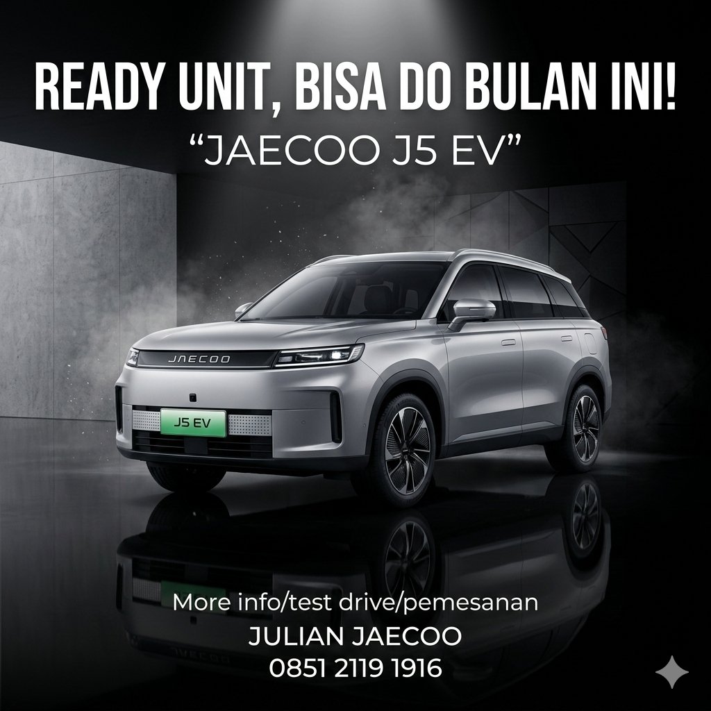 JulianJaecoo's tweet photo. READY UNIT ⚡
Sekarang Anda tidak perlu menunggu lama untuk memiliki Jaecoo J5 EV.
SUV listrik modern dengan desain futuristik, kabin luas, dan teknologi EV terbaru yang membuat perjalanan lebih nyaman dan efisien.
Keunggulan mobil ini:
⚡ Teknologi mobil listrik modern https://t.co/LuXRpuLGlt