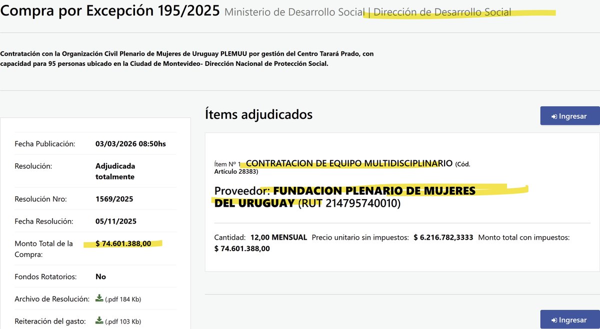 MartinFitz23506's tweet photo. ORGANIZACIÓN FEMINISTA: Los uruguayos pagamos $ 74.601.388 para FUNDACION PLENARIO DE MUJERES DEL URUGUAY (PLEMUU) organización social feminista por gestión del Centro Tarará Prado (anual) por intermedio del MIDES. https://t.co/IKDehvc4iw