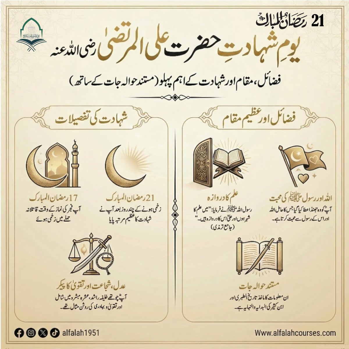 #یوم_شہادت
#21 #رمضان
#حی_علی_الفلاح
#alfalah1951
#islamiclearningcoruses
alfalahcourses.com