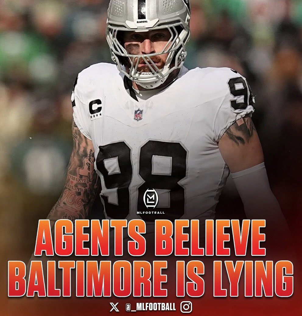 MLFootball's tweet photo. 🚨🚨BREAKING 🚨🚨

Multiple #NFL agents believe the #Ravens are LYING about the failed medicals in the Maxx Crosby trade.

Baltimore knew Crosby had meniscus surgery in January and still made the trade.

People believe they have a better deal lined up with another pass rusher 😳 https://t.co/1IIE3QuSg2