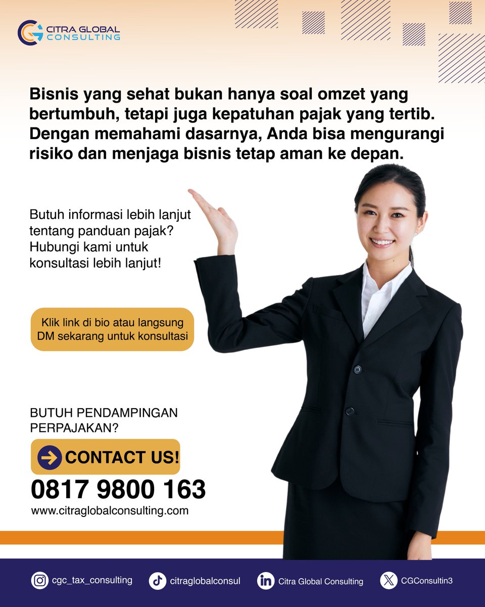CGConsulting3's tweet photo. Punya usaha tapi masih deg-degan setiap dengar kata "Pajak"? 🤔

Di era serba digital, sistem pajak makin transparan. Salah hitung sedikit, risikonya sanksi besar. Padahal kalau paham dasarnya, pajak nggak seseram itu!
#PajakUsaha #UMKM #TipsBisnis #KonsultanPajak #TaxBasic https://t.co/GvnOCnfsuA