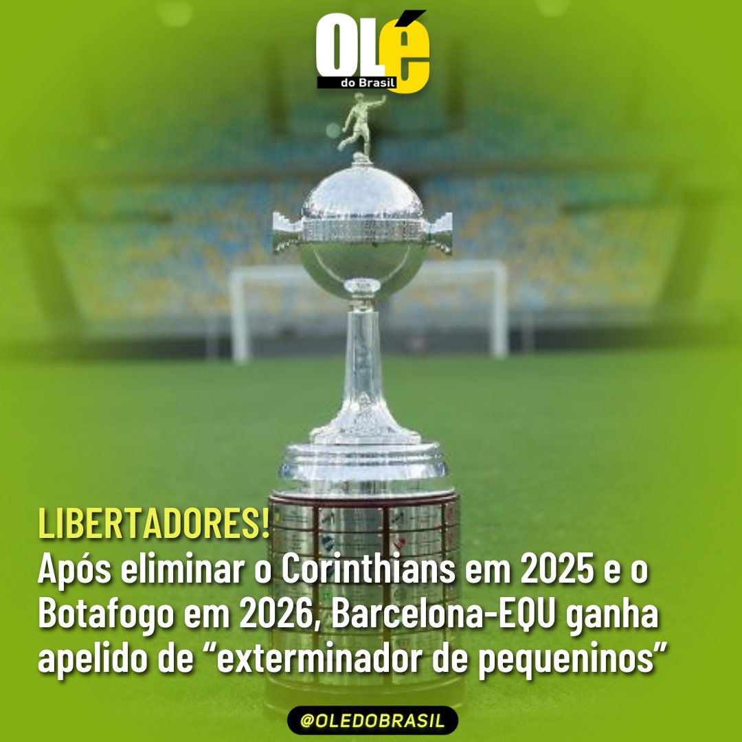 Após eliminar o Corinthians em 2025 e o Botafogo em 2026, o Barcelona-EQU ganhou um apelido curioso.

Diversos veículos de comunicação e torcedores passaram a chamar o clube equatoriano de “exterminador de pequeninos”.

Afinal, bater em times sem tradição tem se tornado a marca