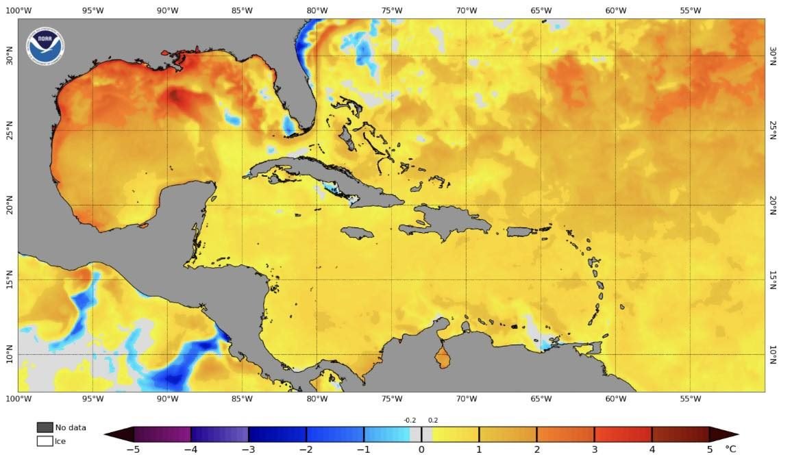 iCyclone's tweet image. My friend, Dr. @Hal_Needham, pointed out SSTs in W Gulf—especially off TX, LA, &amp;amp; MS—are abnormally warm. We're likely to have El Niño during #hurricane season—which depresses Atlantic activity—but prematurely warm Gulf could help early-season naughtiness close to American shores.