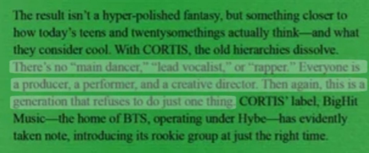zhaoyufancokr's tweet photo. “There’s no “main dancer,” “lead vocalist,” or “rapper.” Everyone is a producer, a performer, and a creative director. Then again, this is a generation that refuses to do just one thing.”

#CORTIS #코르티스 https://t.co/xodzgMIBcr