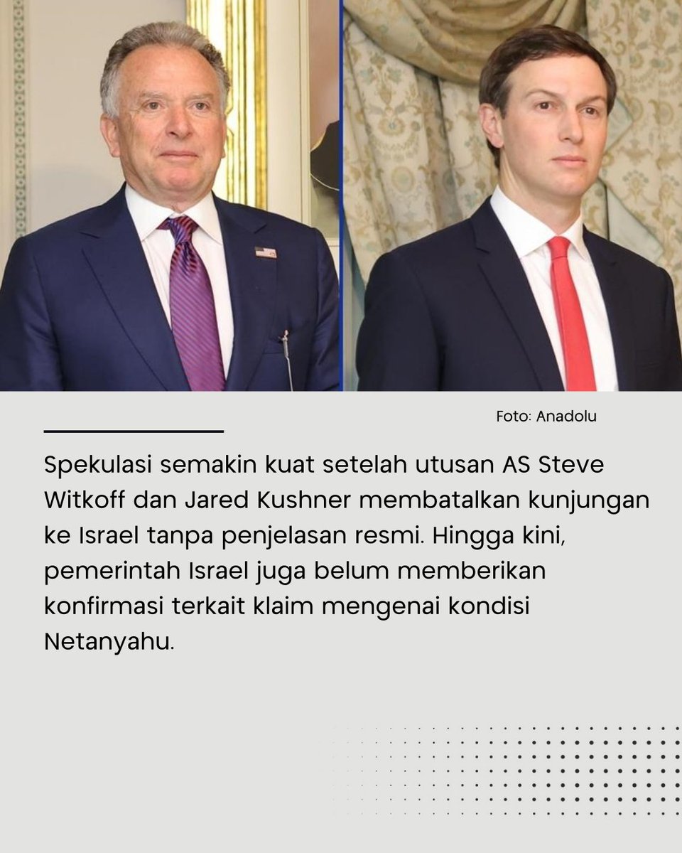 SINDOnews's tweet photo. Kantor berita semi-resmi Iran mengklaim Perdana Menteri Israel Benjamin Netanyahu kemungkinan tewas atau terluka parah dalam serangan balasan.

Klaim tersebut memicu spekulasi luas karena hingga kini belum ada konfirmasi independen mengenai kebenarannya.

Spekulasi semakin berkembang setelah Netanyahu tidak terlihat di depan publik selama beberapa hari dan pernyataannya hanya dirilis secara tertulis, disertai laporan pengamanan ketat di sekitar kediamannya.

https://t.co/eN80jGiH65

#BenjaminNetanyahu #Israel #Iran #KonflikTimurTengah #Geopolitik #Sindonews #BeritaViral #BeritaTerkini