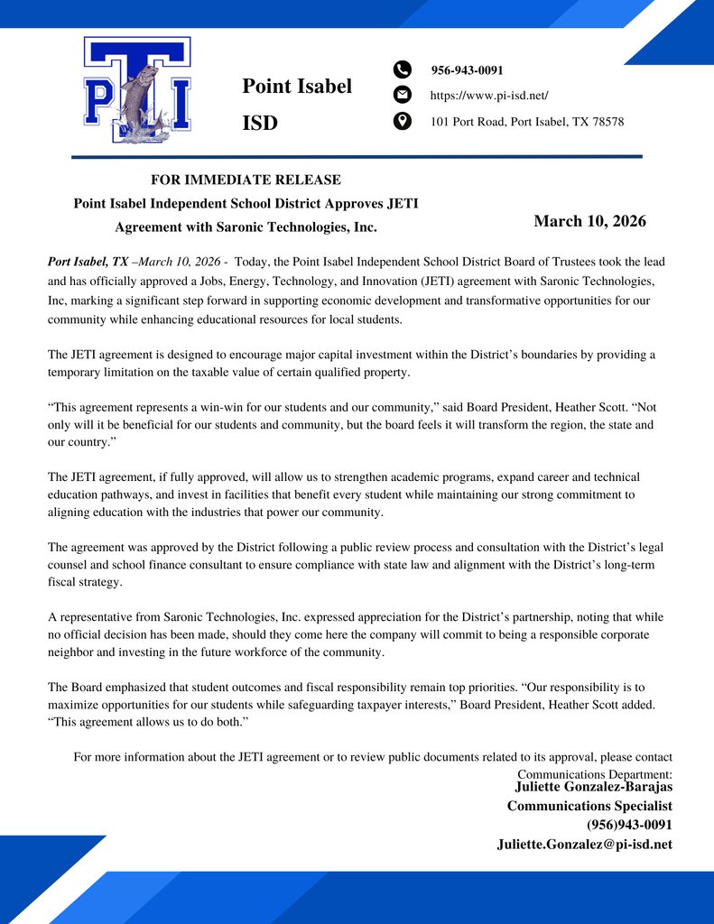 Point Isabel ISD tweet media