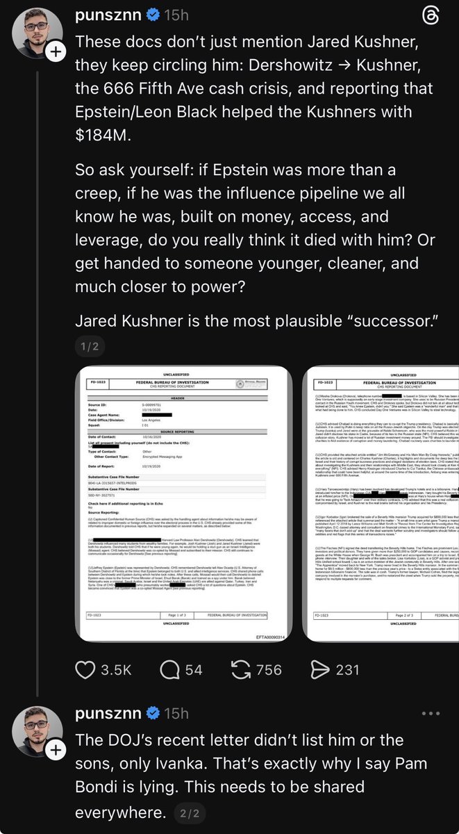 jamesonr's tweet image. There are multiple influencers/epstein researchers that keeping pointing to Kushner.