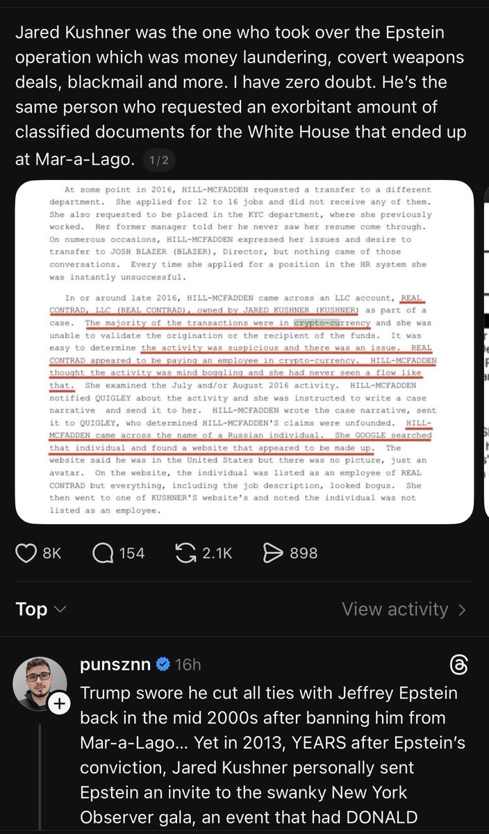 jamesonr's tweet image. There are multiple influencers/epstein researchers that keeping pointing to Kushner.