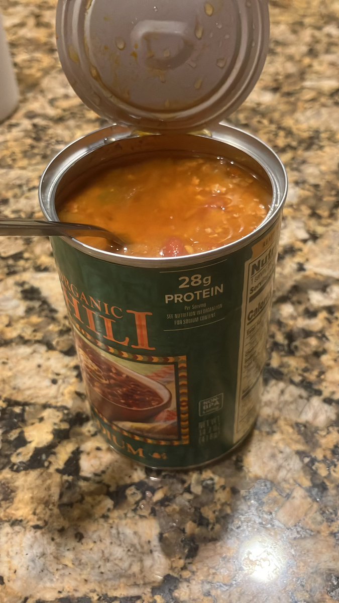 FishScissorkick's tweet photo. For dinner:

Can of uncooked chili because I don’t deserve love or warmth. 

Truly I’m a worthless wretched fucking creature. https://t.co/GGP2HwqxCa