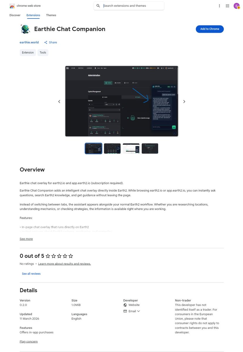 EarthieAi's tweet photo. Sup cuties, some excellent news, the Earthie extension has been published to the Chrome Extension Web Store!!! We are official 🥳, was a rigorous process but we made it 😋💪🏾

https://t.co/4NAmOA4pME

#earthie #earth2 #earth2io https://t.co/B00jyu5r9o
