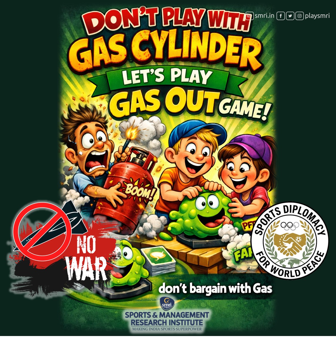 playsmri's tweet photo. DON'T PLAY WITH GAS CYLINDER. LET'S PLAY GAS OUT GAME.

No war! Stop War! Sports Diplomacy for World Peace.

#nowar #stopwar #SMRI #SportsForPeace #sportsdiplomacy https://t.co/BX868JIRdt