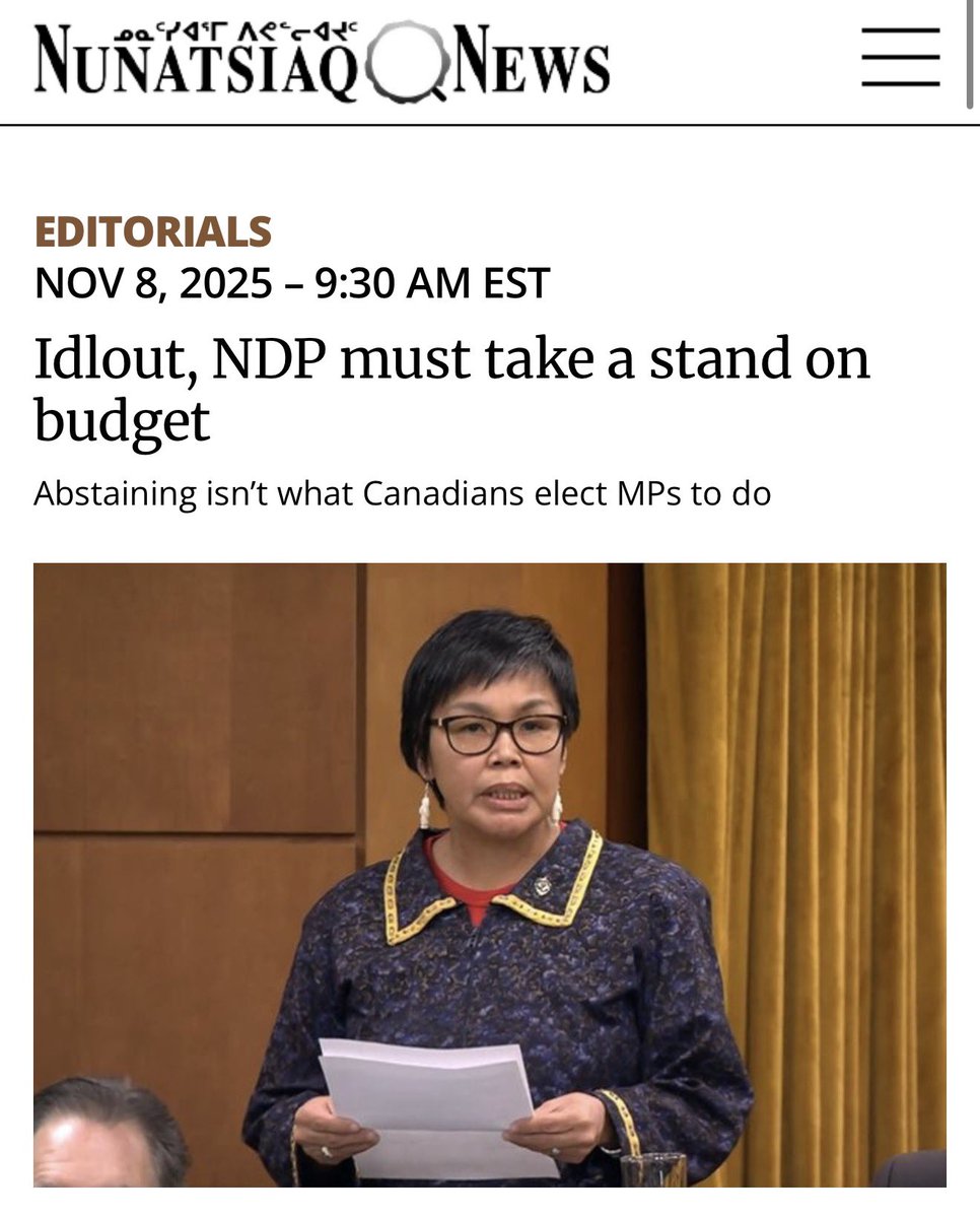 by__brittany's tweet photo. Nunavut MP Lori Idlout abstained on the Liberal budget vote that helped keep the government alive.

Now she’s crossed the floor and joined them.

That same budget included:

• About $1.9 B a year for Nunavut through Territorial Formula Financing

• $50 M for Inuit Nunangat University

• Billions in Indigenous housing funding, including northern communities

• Major Arctic and northern infrastructure spending

Coincidence, right? 🙄