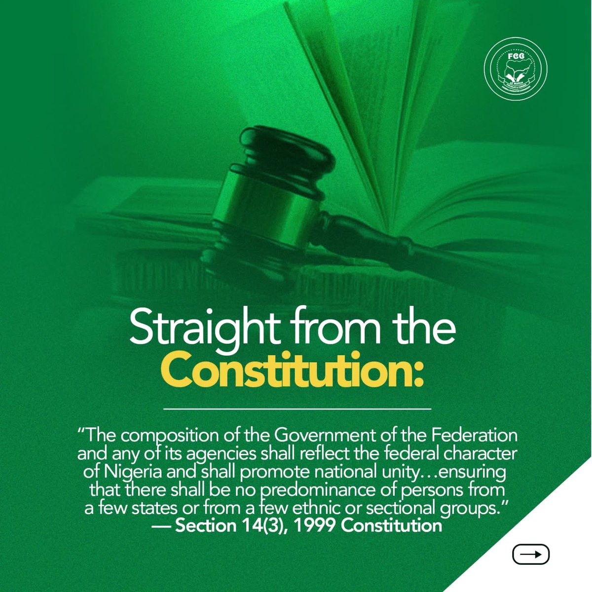 fccnigeria's tweet photo. Fairness is the mandate. Equity is the mission.

The Federal Character Commission ensures that every state, region, and ethnic group has a voice and is properly represented in Nigeria’s public service.

Because when representation is balanced, the nation grows stronger. https://t.co/4miUkILV3W