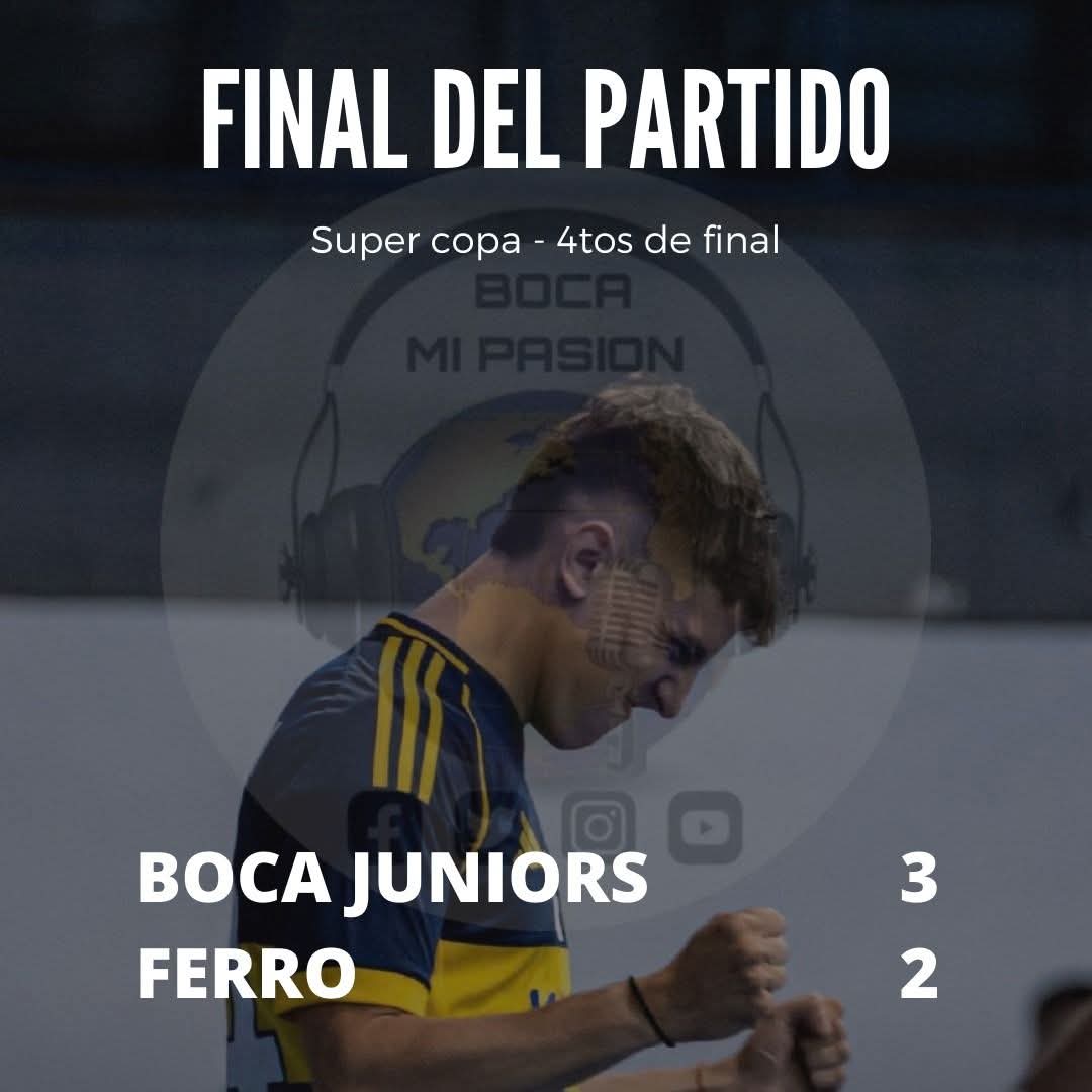 ⚽ Futsal masculino - Primera 

Boca Juniors 3 (Álvarez, Corvalan, Ramírez) - Ferro 2 (Hirsig, Oilhaborda) | El Xeneize se impuso en Parque Avellaneda y avanza a la semifinal de la Supercopa. #DaleBoca