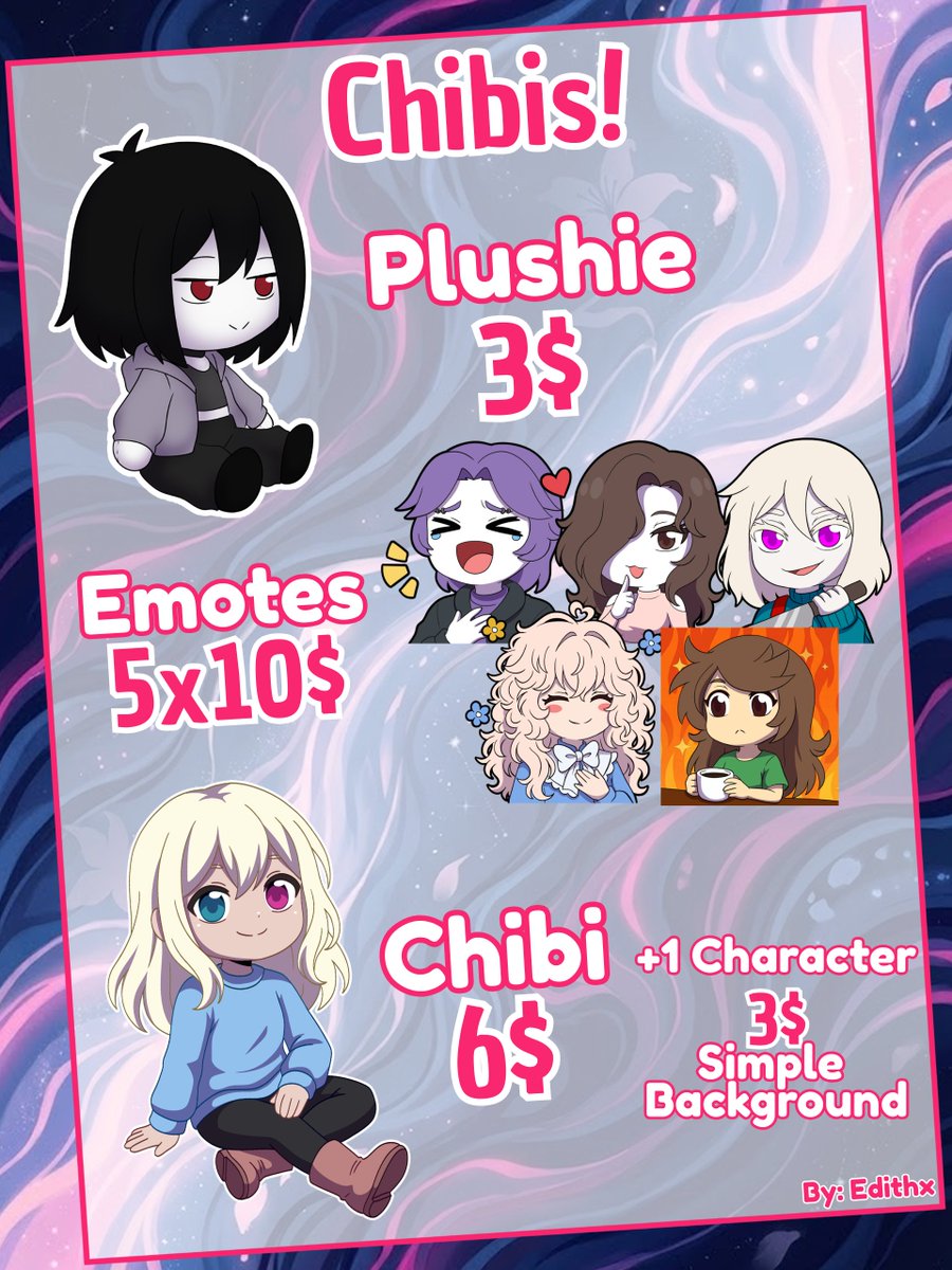 edialejarte's tweet image. Commissions are open again!
With: New prices!! If you have any questions...
Don't hesitate to ask! I'll be happy to answer!

edithx.carrd.co // ko-fi.com/edialejarte
#comissionsopen #opencommission #ArtistOnTwitter #artmoots #commissions #art #fanart #illustration