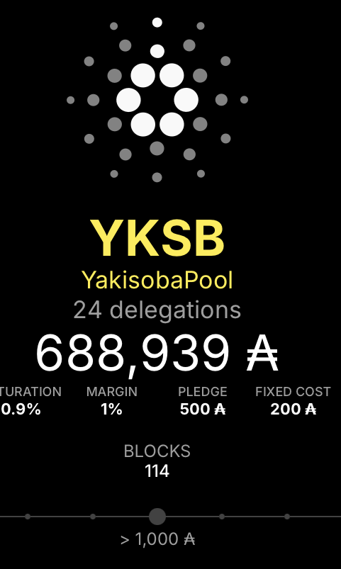 本ステークプールは618エポックへ移行しました。 617エポックではブロックの生成スケジュール割り当てがなく、ブロック生成できませんでした。 皆様からの委任をお待ちしております🙇