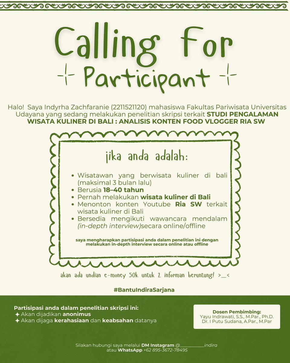 KEMlTSKINAN's tweet photo. halo temen-temen, I'm looking for a informants for my thesis research, if you fit the criteria below, please reply to this tweet and I'll dm you!! ^___^

share/rt this would really help me a lot, thank you 💌

#bantuindirasarjana 😭 https://t.co/cXNdkxTetX