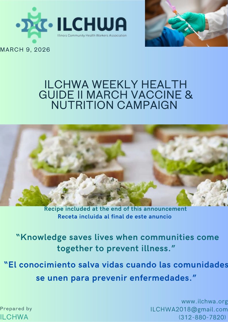 CHWNetwork1's tweet photo. ILCHWA WEEKLY HEALTH GUIDE II MARCH VACCINE &amp; NUTRITION CAMPAIGN https://t.co/5QJgsnvAzk