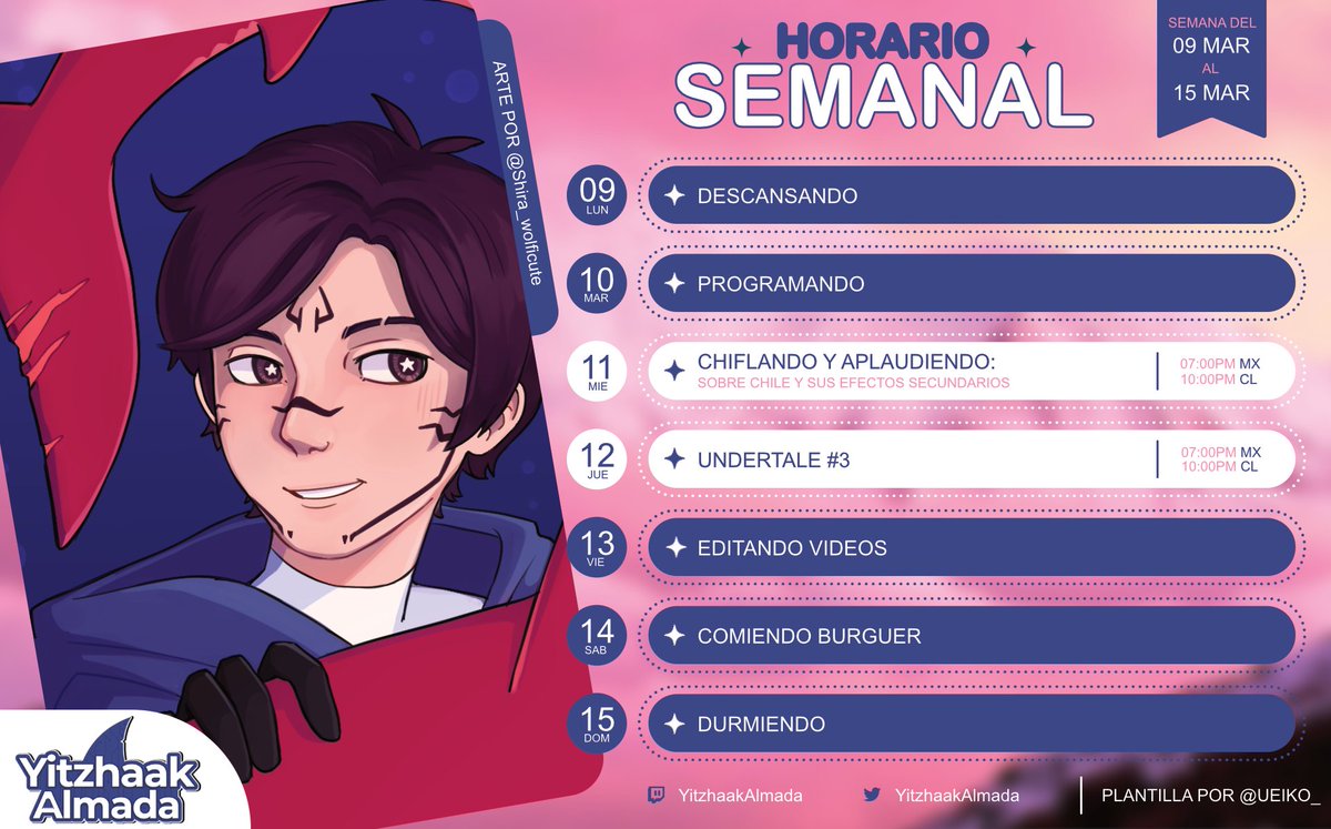 YitzhaakAlmada's tweet photo. Mitad de semana y por fin saco el horario jsjs
-Mañana ahora sí tenemos nuestra charla donde también les hablaré sobre las recompensas del canal 👀
-Continuamos con UNDERTALE 💀
#Yitz #Yitzart #Clipsaak #EsoYitlin https://t.co/aSnYgryaEB