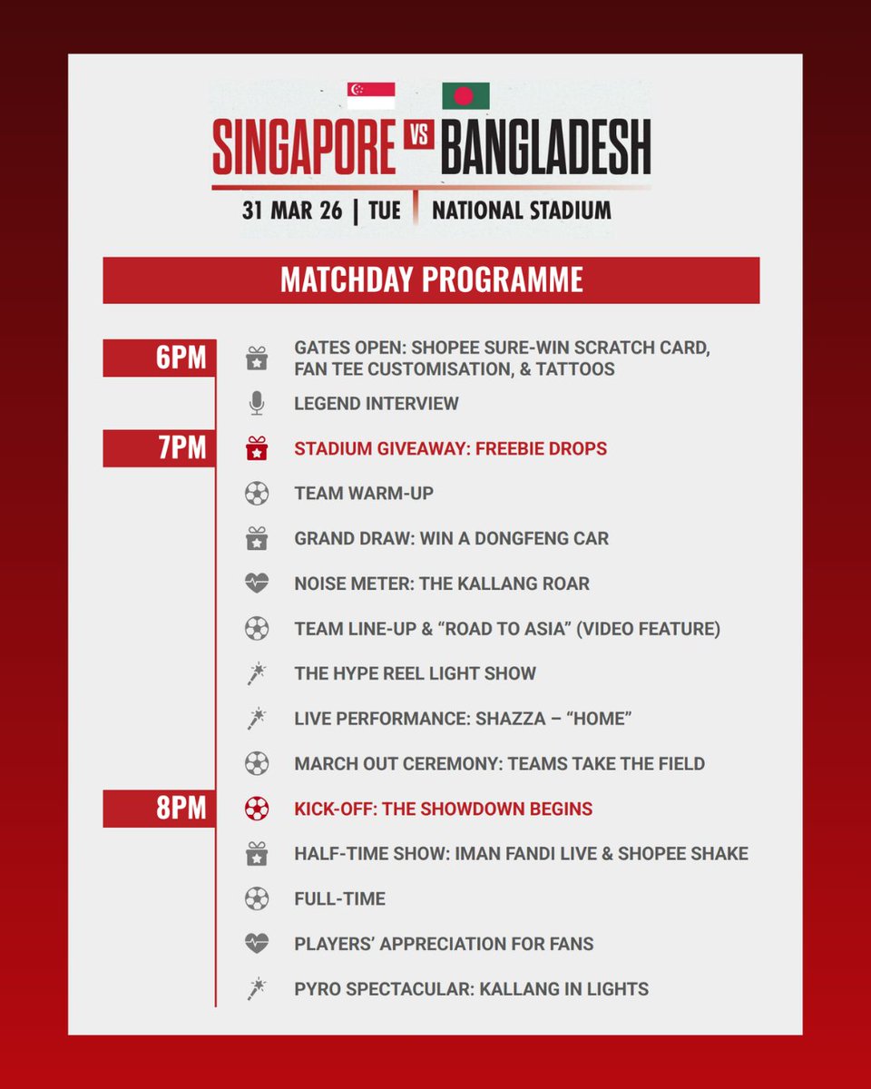 FASingapore's tweet photo. We're gearing up for the Singapore vs Bangladesh! ⚽ 

🎟️ Get your tickets to cheer our Lions on LIVE at the National Stadium, 31st March 🦁
📆 Get a chance to meet Coach Gavin, Captain Hariss Harun &amp; more on 28th March
🚨 Gear up in official Lions merch for match day https://t.co/7E3PXhYTi5