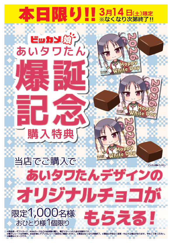 ビッカメ娘 あいタワたん爆誕記念🎉／ 💖3/14(土)ホワイトデー限定