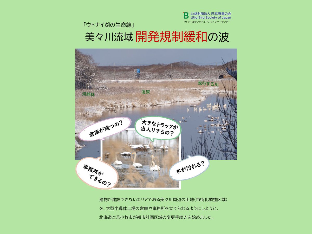 utonai_NC's tweet photo. 【美々川周辺の都市計画変更に関する意見募集が始まりました！】

★意見提出の方法
画像３枚目と４枚目のQRコードからご確認ください。
世界的にも貴重な湿地の一つである、ウトナイ湖を支える美々川の自然を守るために、皆さまの声をぜひお寄せください。

詳しくはこちら→https://t.co/mUa6ie0VD2 https://t.co/KfbxmBzsFW