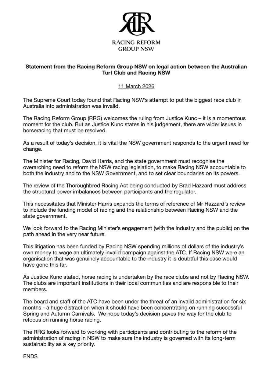 Racing Reform Group NSW tweet media