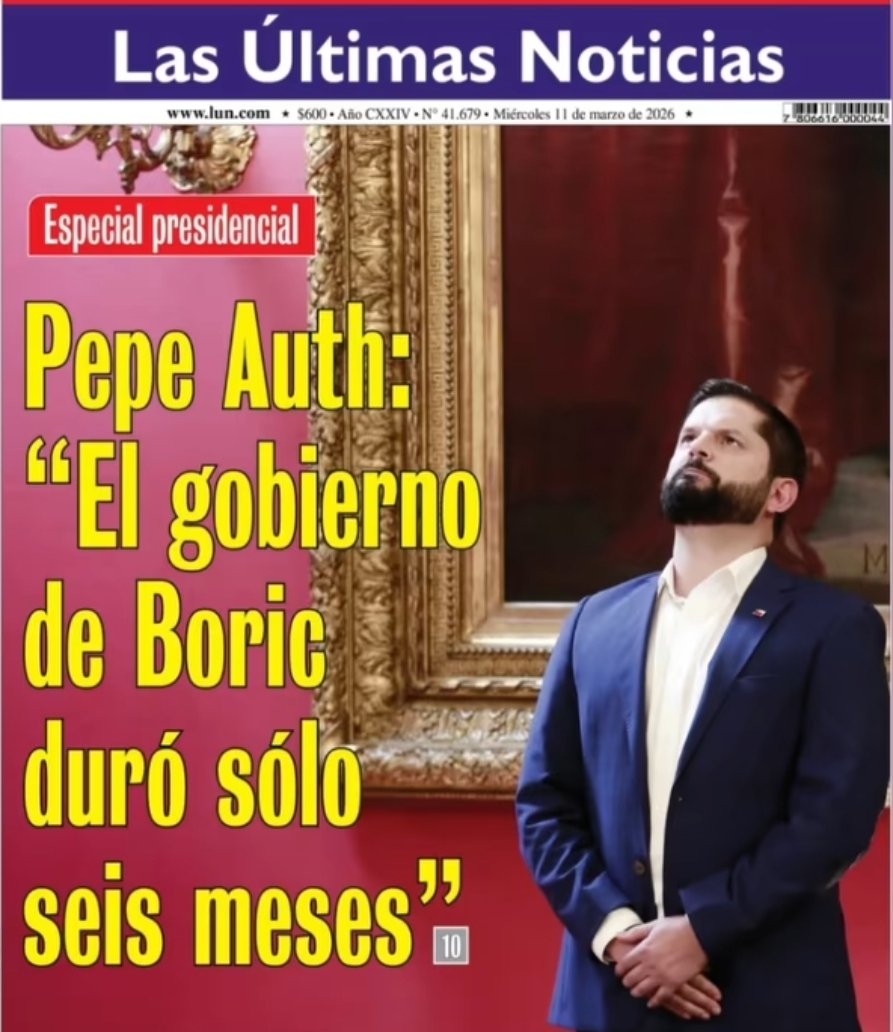 La prensa chilena mostrando su real cara.
No podía ir en el último titular de #Boric la reforma de pensiones, el royalty, el pago de la deuda histórica, el alza de los sueldos, la baja de la inflación, el plan de emergencia de 🏠, no tenían que poner al canalla de #pepeauth 💩