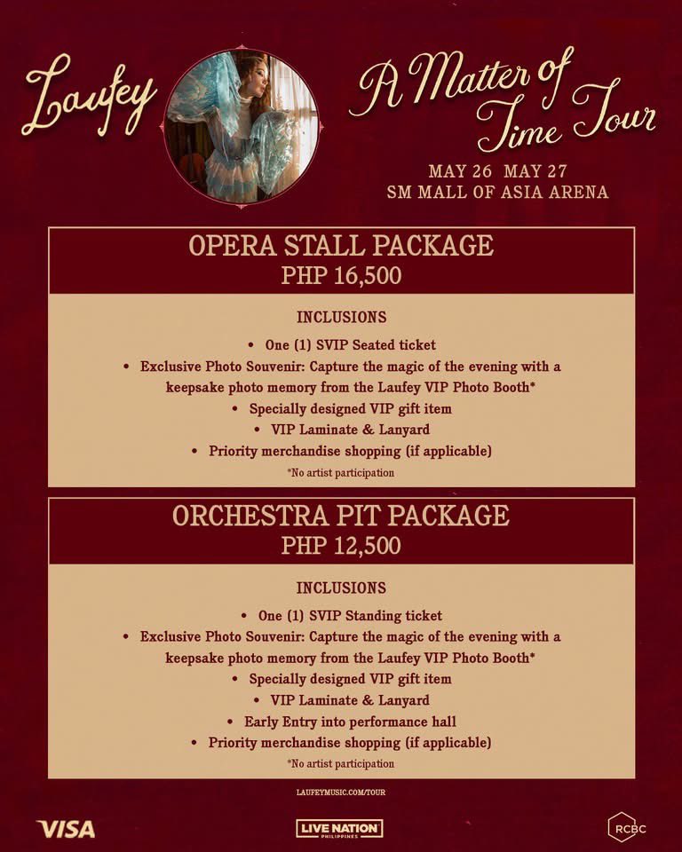 livenationph's tweet image. Lauvers! Tickets are now available via smtickets.com and SM Tickets outlets.

Laufey: A Matter of Time Tour in Manila
📅 May 26 &amp;amp; 27, 2026
📍 SM Mall of Asia Arena

For more info, visit livenation.ph.

#LaufeyInManila