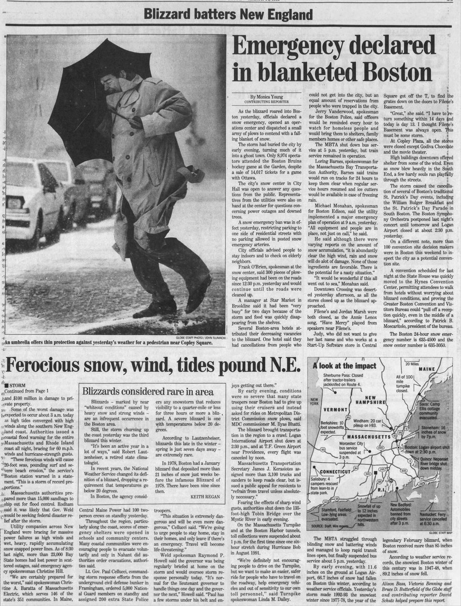 weather_history's tweet photo. March 12-14, 1993:

The "Storm of the Century" slammed the Eastern United States. The dynamic and immense extratropical cyclone brought a wide range of impacts, the most notable of which was blizzard conditions and huge snow totals from New England to the Carolinas.

#wxhistory https://t.co/RI0CahgKdF