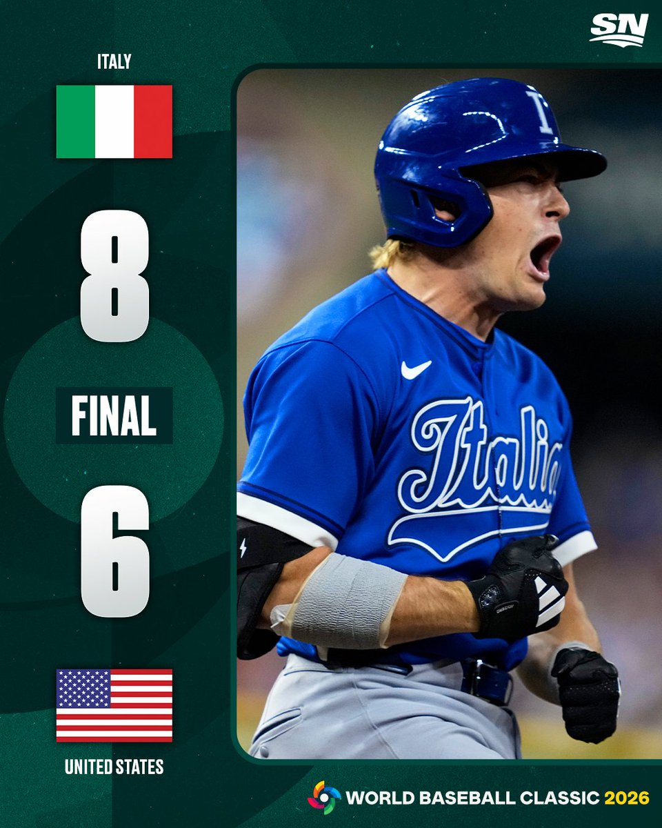 Sportsnet's tweet photo. ITALY STUNS USA WITH AN 8-6 VICTORY 🤯 #WorldBaseballClassic https://t.co/rBe0dJvAQa