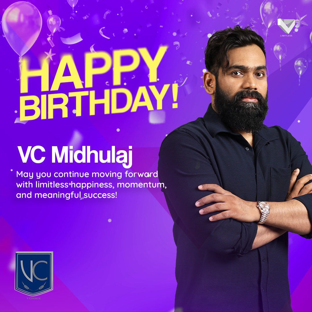 thev_official's tweet photo. Special birthday greetings for VC Midhulaj! Cheers! #TheVLimitless https://t.co/2ccV4TwI4S